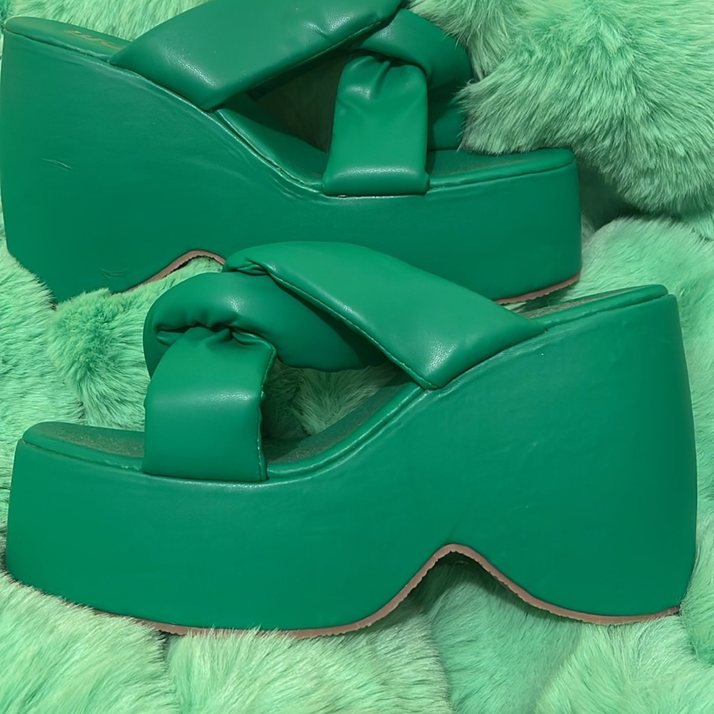 EGO WEEGO TWISTED EXTREME WEDGE OPEN TOE SHOE HEEL SANDAL GREEN US 9 UK 7 SPRING - Picture 4 of 6